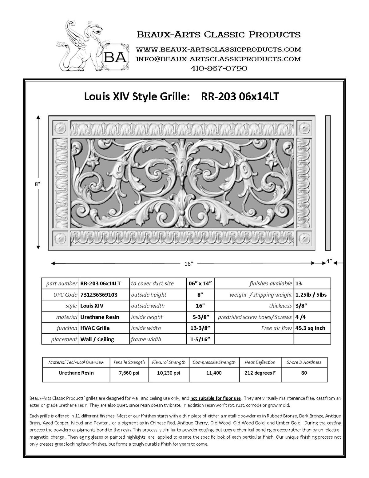 French Style-Louis XIV Grille:  Covers a 6"x14" Duct/Opening | Vent Cover