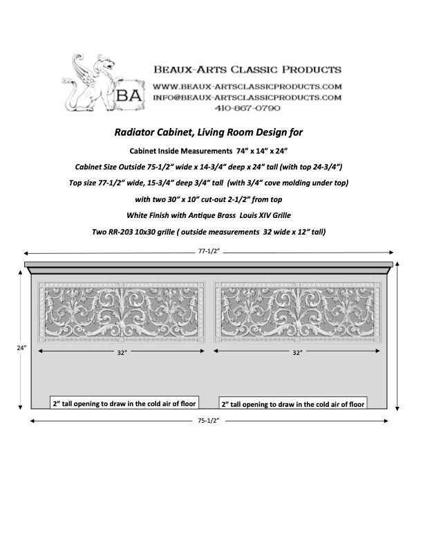 Sample Radiator Cabinet Design - Beaux-Arts 10x30 Grilles