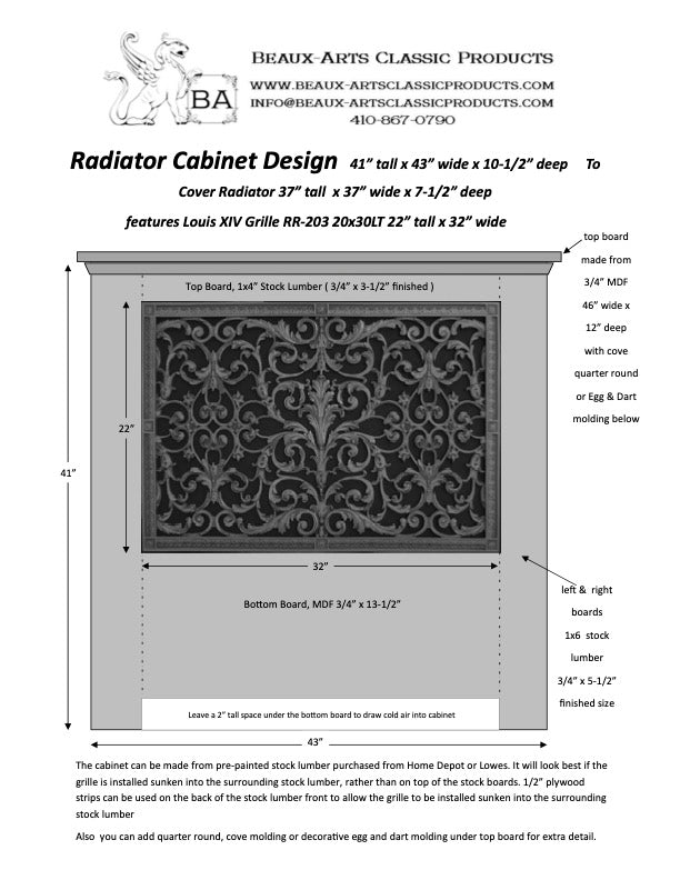 Sample Radiator Cabinet Design - Beaux-Arts 20x30 Grilles