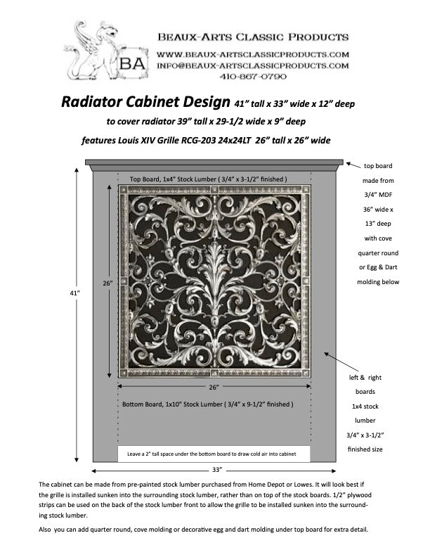 Sample Radiator Cabinet Design - Beaux-Arts 24x24 Grilles