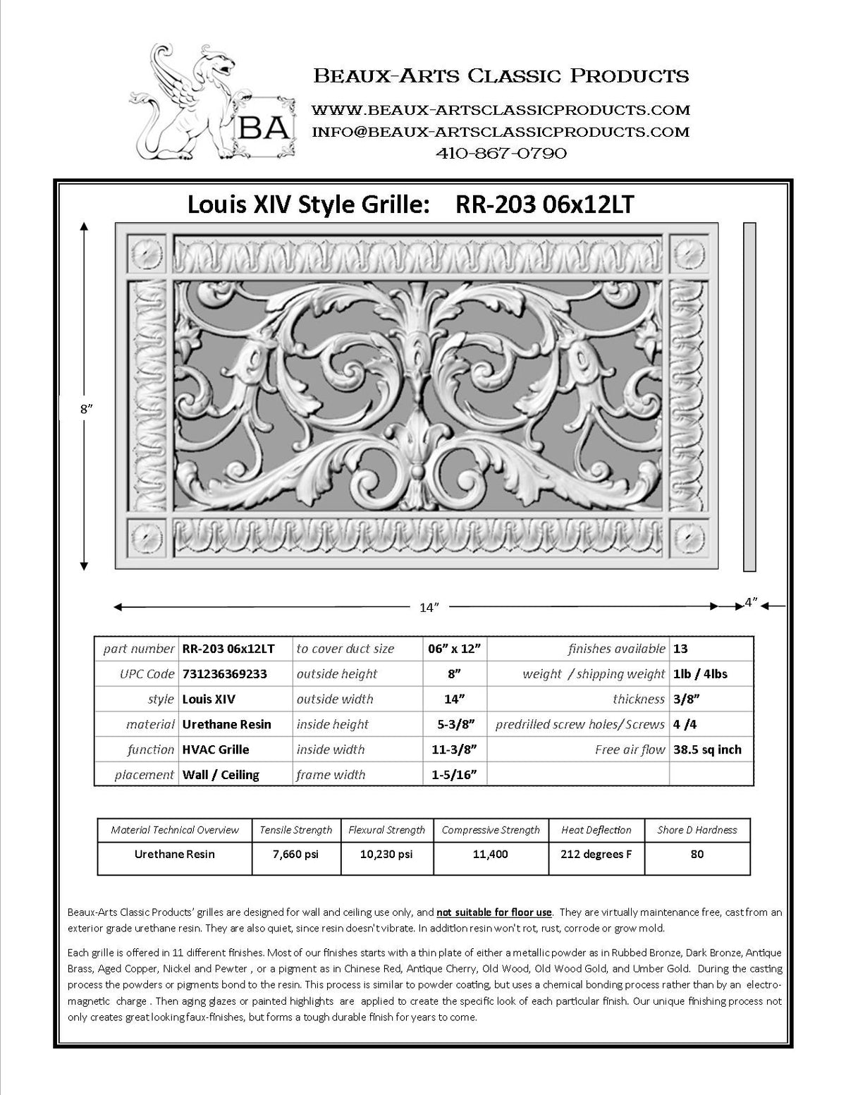 French Style-Louis XIV Grille:  Covers a 6"x12" Duct/Opening | Vent Cover