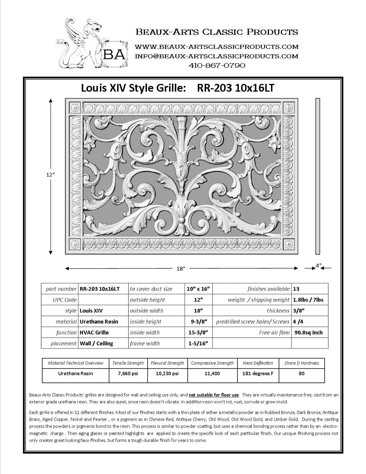 French Style-Louis XIV Grille:  Covers a 10"x16" Duct/Opening | Vent Cover