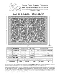 French Style-Louis XIV Grille:  Covers a 14" High x 20" Wide Duct/Opening | Vent Cover