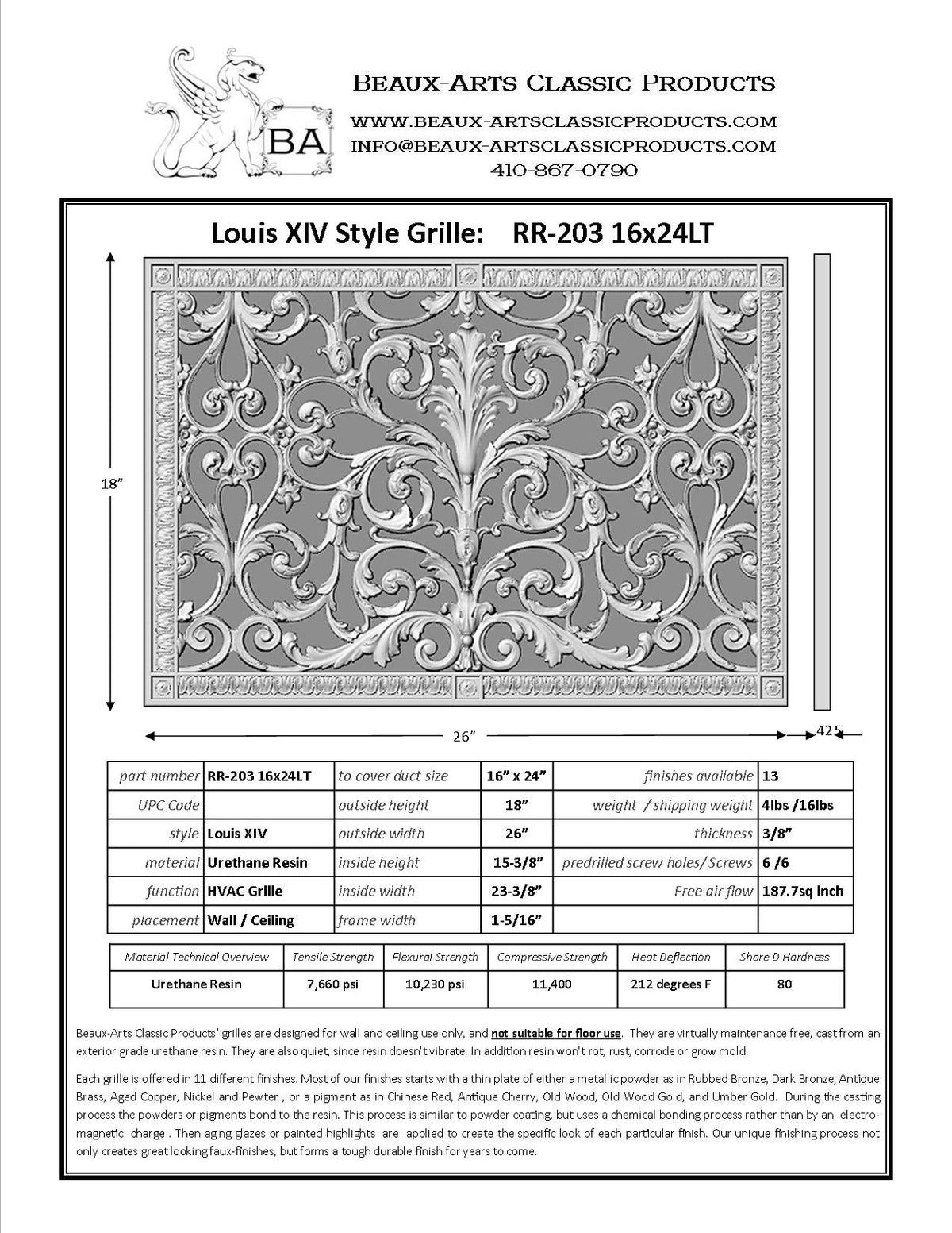 French Style-Louis XIV Grille:  Covers a 16"x24" Duct/Opening | Vent Cover