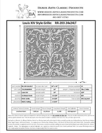 French Style-Louis XIV Style Grille:  Covers a 24" x 24" Duct/Opening | Vent Cover