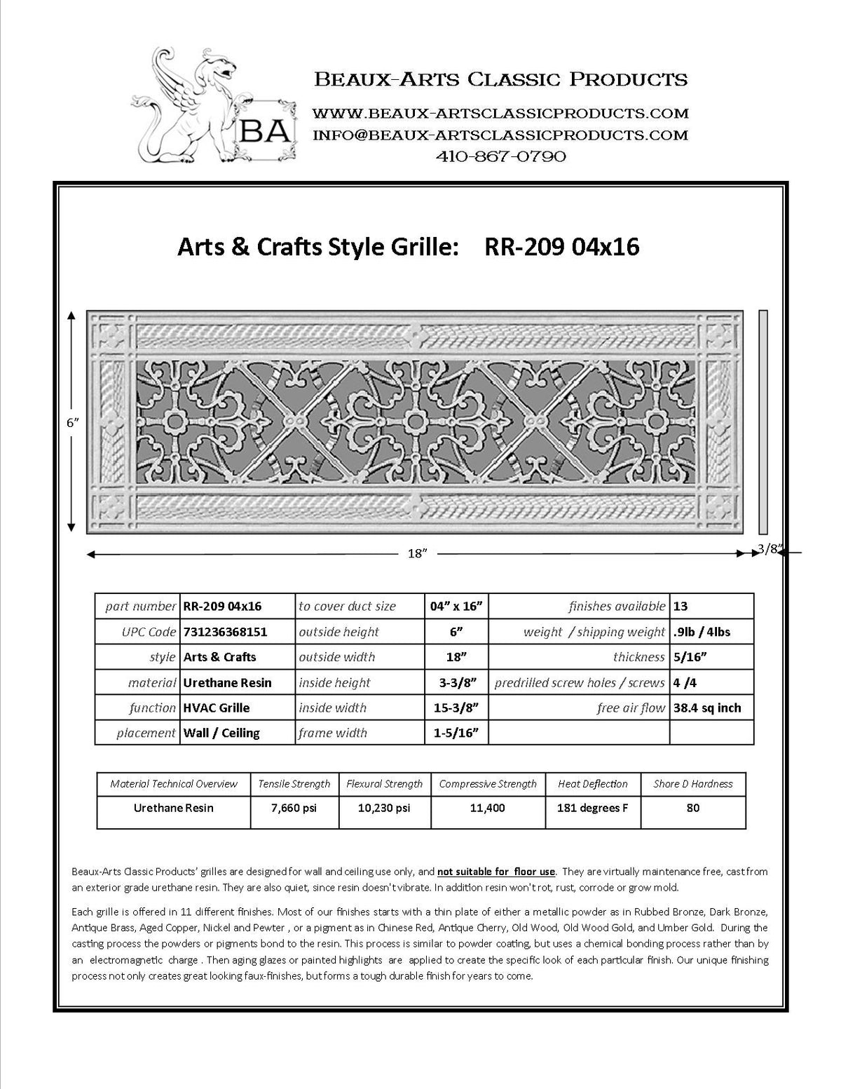 Craftsman Style Grille:  Covers a 4"x16" Duct/Opening | Vent Cover