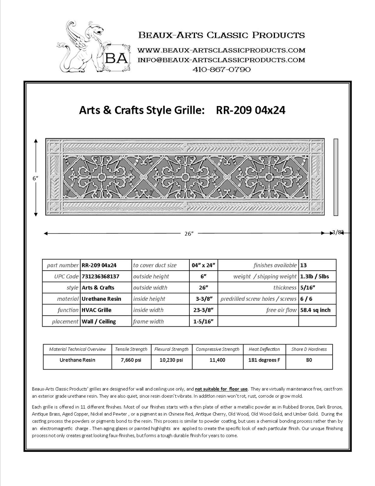 Craftsman Style Grille:  Covers a 4"x24" Duct/Opening | Vent Cover