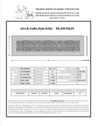 Craftsman Style Grille:  Covers a 4"x24" Duct/Opening | Vent Cover