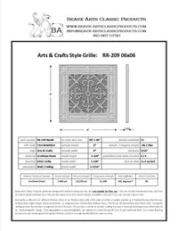 Craftsman Style Grille:  Covers a 6"x6" Duct/Opening | Vent Cover