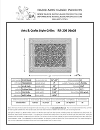 Craftsman Style Grille:  Covers a 6"x8" Duct/Opening | Vent Cover