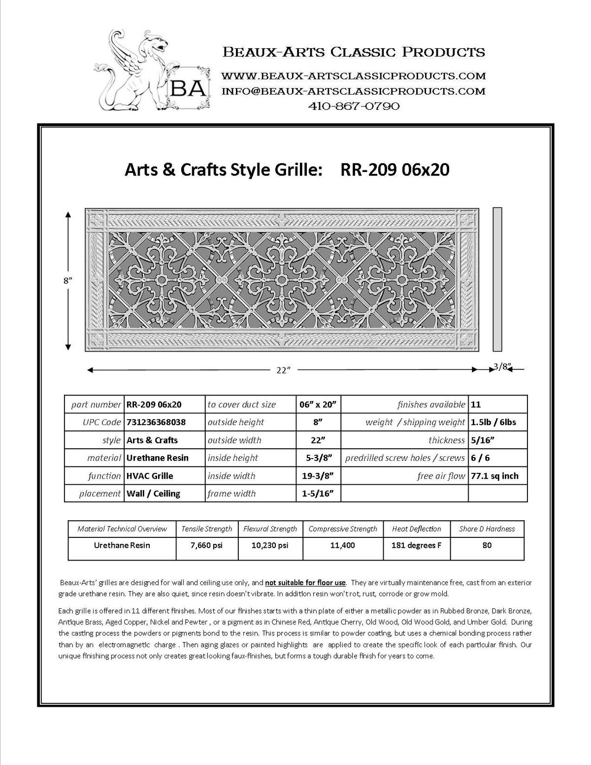 Craftsman Style Grille:  Covers a 6"x20" Duct/Opening | Vent Cover