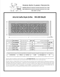 Craftsman Style Grille:  Covers a 6"x20" Duct/Opening | Vent Cover