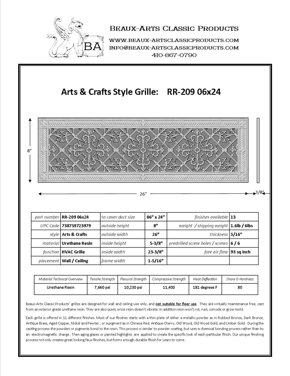 Craftsman Style Grille: Covers a 6"x24" Duct/Opening | Vent Cover