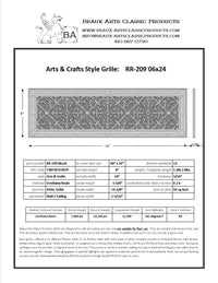 Craftsman Style Grille:  Covers a 6"x24" Duct/Opening | Vent Cover