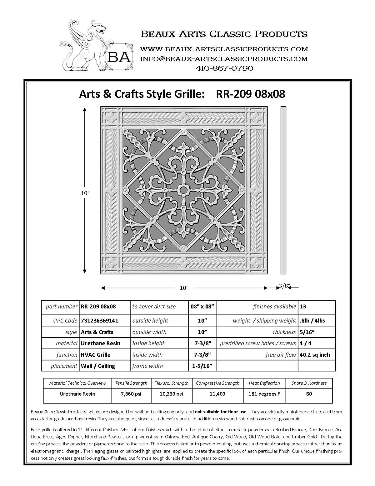 Craftsman Style Grille:  Covers an 8"x 8" Duct/Opening | Vent Cover