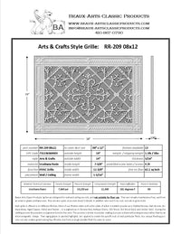 Craftsman Style Grille:  Covers an 8"x12" Duct/Opening | Vent Cover