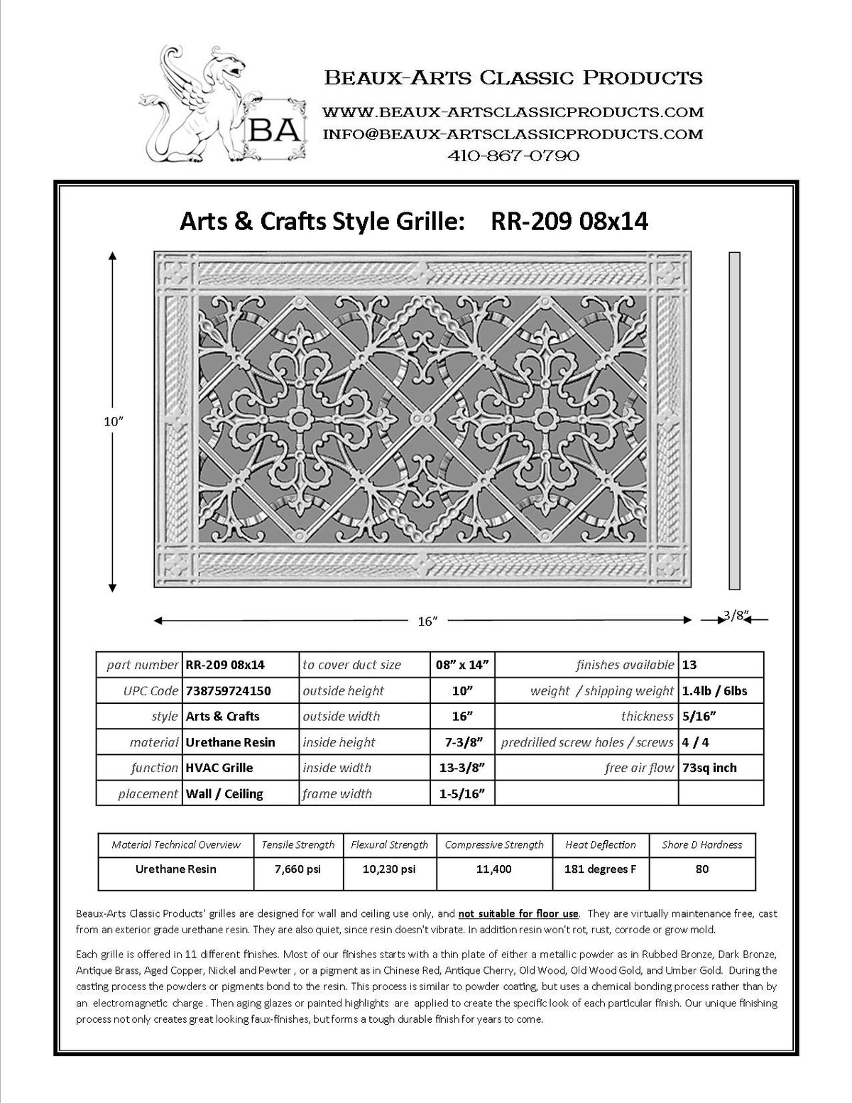 Craftsman Style Grille:  Covers an 8"x14" Duct/Opening | Vent Cover