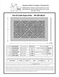 Craftsman Style Grille:  Covers an 8"x14" Duct/Opening | Vent Cover