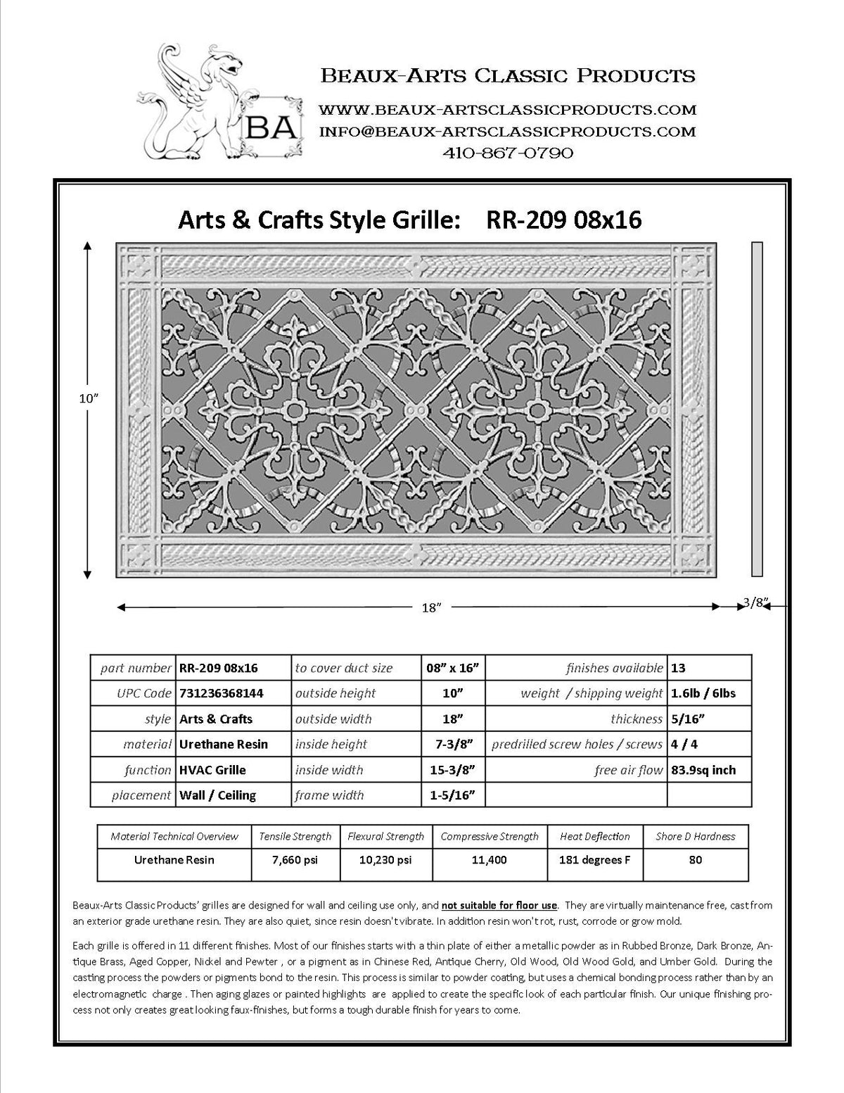 Craftsman Style Grille:  Covers an 8"x16" Duct/Opening | Vent Cover