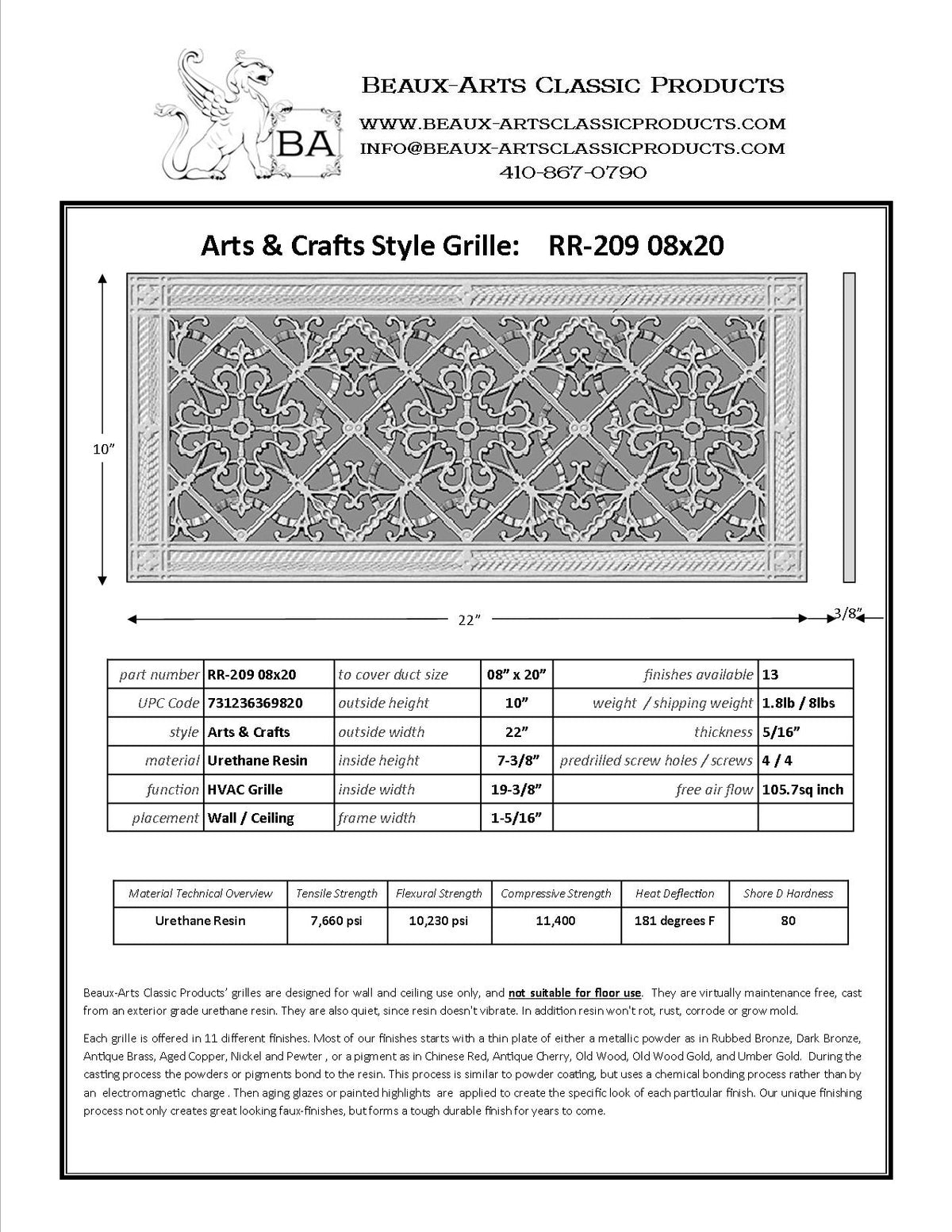 Craftsman Style Grille:  Covers an 8"x20" Duct/Opening | Vent Cover