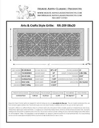 Craftsman Style Grille:  Covers an 8"x20" Duct/Opening | Vent Cover