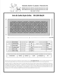 Craftsman Style Grille:  Covers an 8"x24" Duct/Opening | Vent Cover