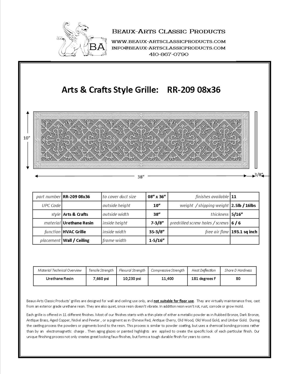 Craftsman Style Grille:  Covers an 8"x36" Duct/Opening | Vent Cover