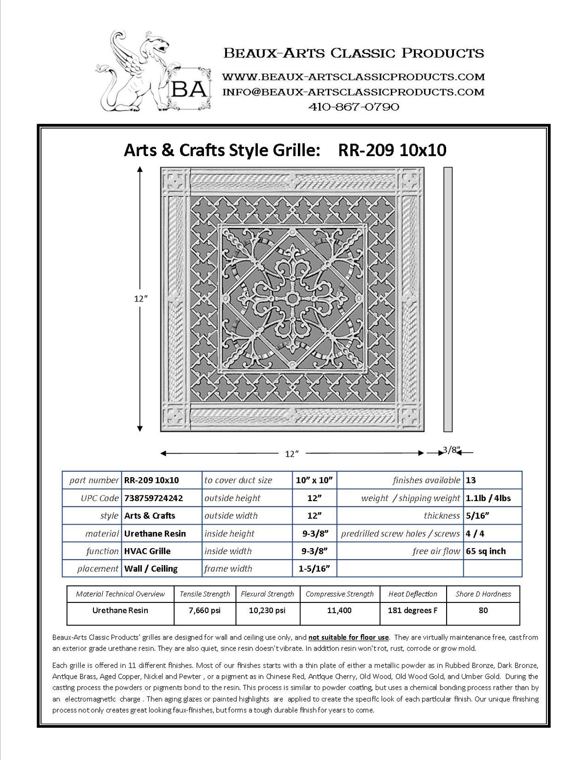 Craftsman Style Grille:  Covers a 10"x10" Duct/Opening | Vent Cover