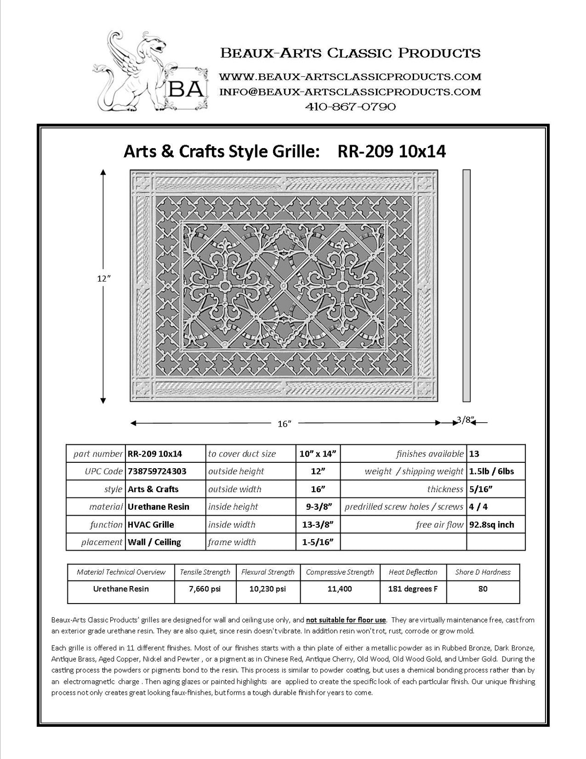 Craftsman Style Grille:  Covers a 10"x14" Duct/Opening | Vent Cover