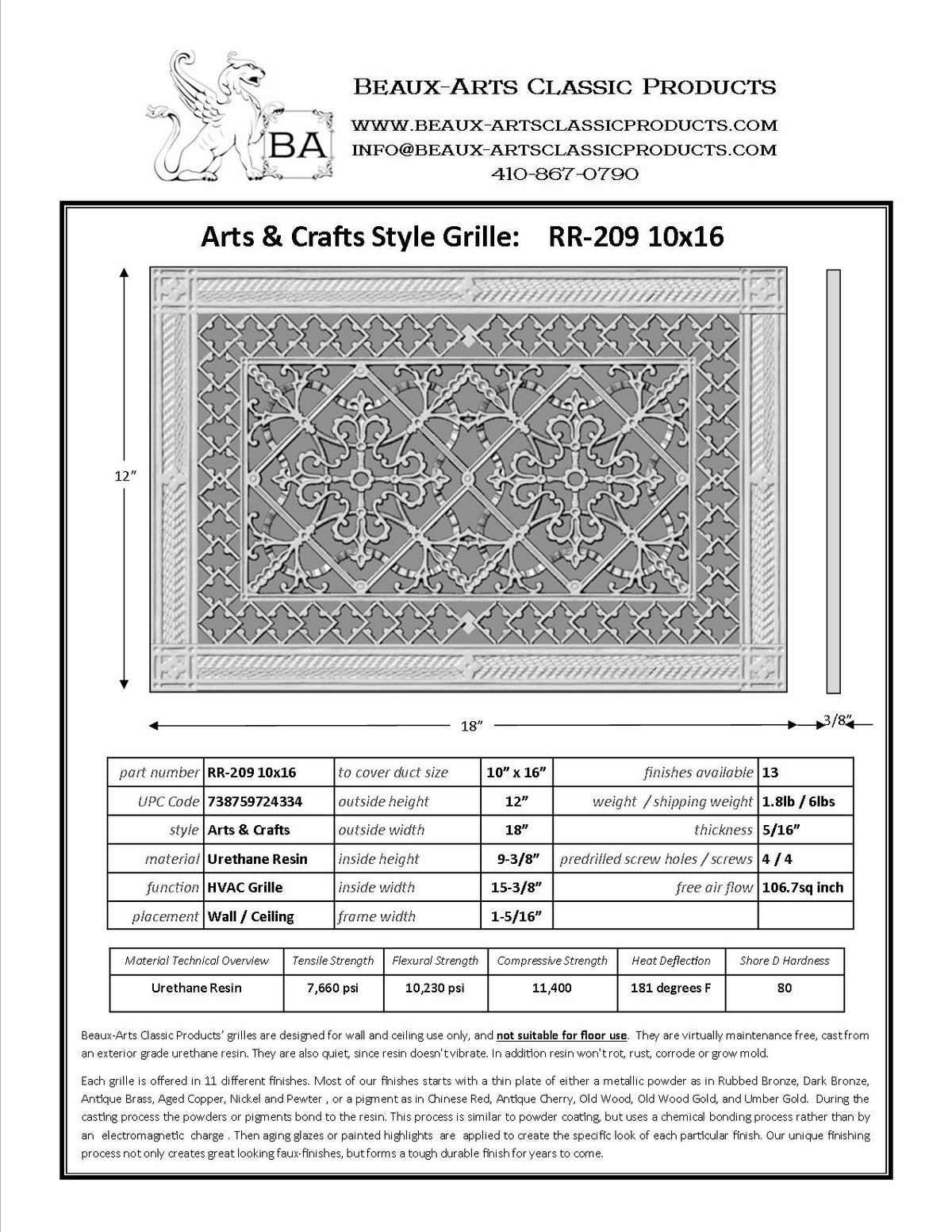 Craftsman Style Grille:  Covers a 10"x16" Duct/Opening | Vent Cover