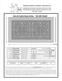 Craftsman Style Grille:  Covers a 10"x20" Duct/Opening | Vent Cover