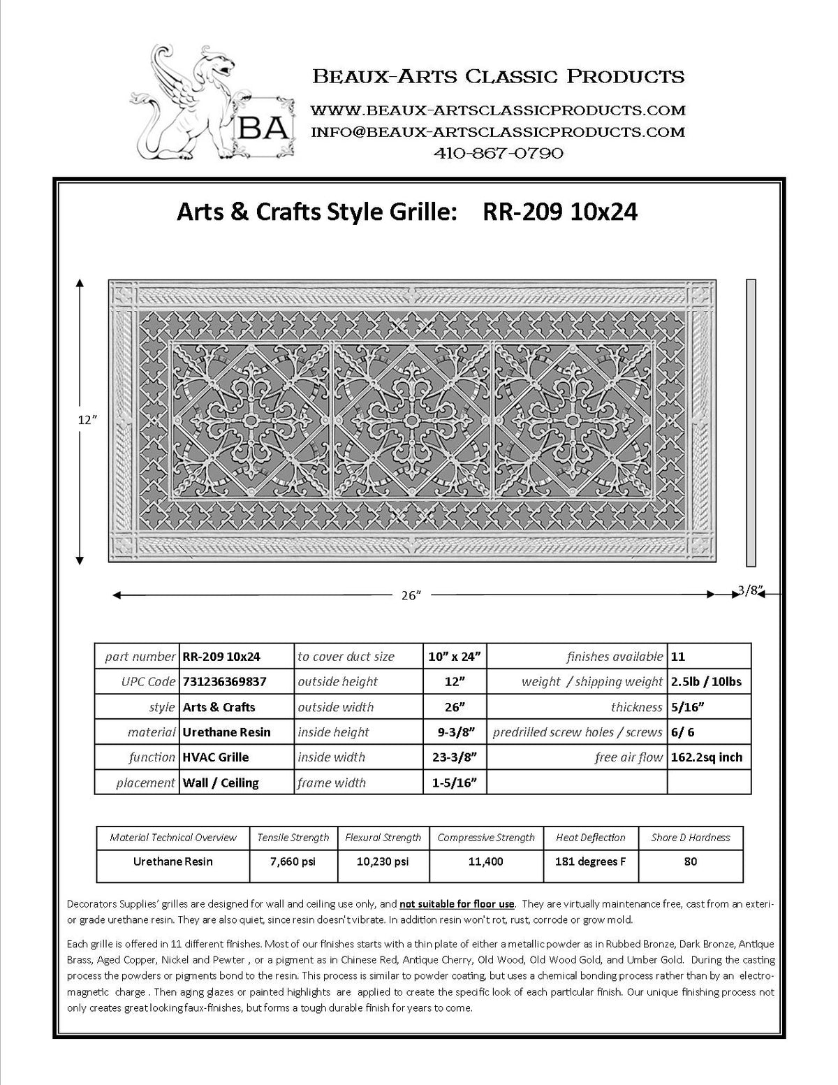 Craftsman Style Grille:  Covers a 10"x24" Duct/Opening | Vent Cover