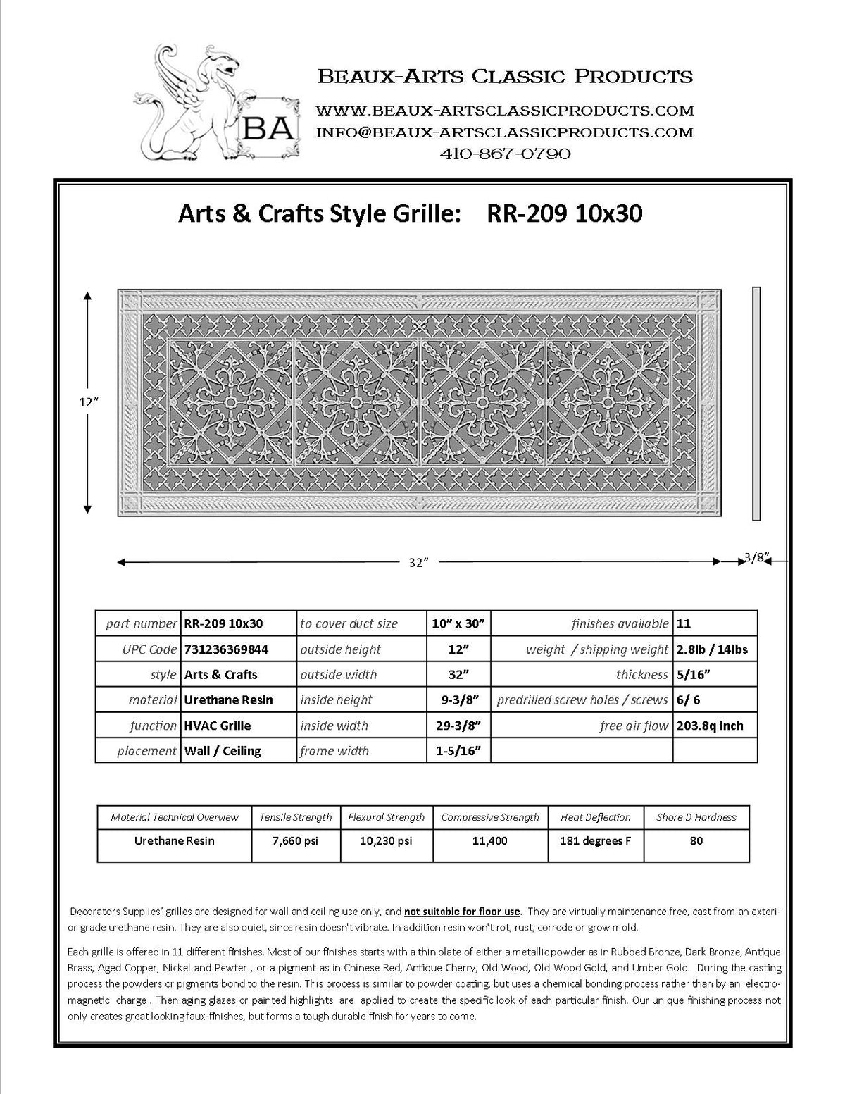 Craftsman Style Grille:  Covers a 10"x30" Duct/Opening | Vent Cover