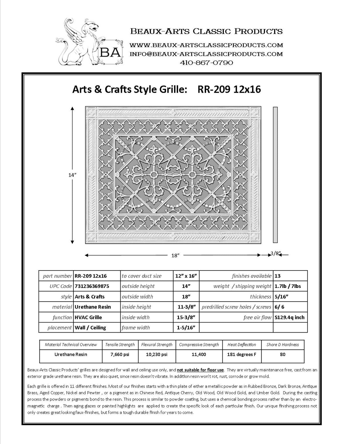 Craftsman Style Grille:  Covers a 12"x16" Duct/Opening | Vent Cover