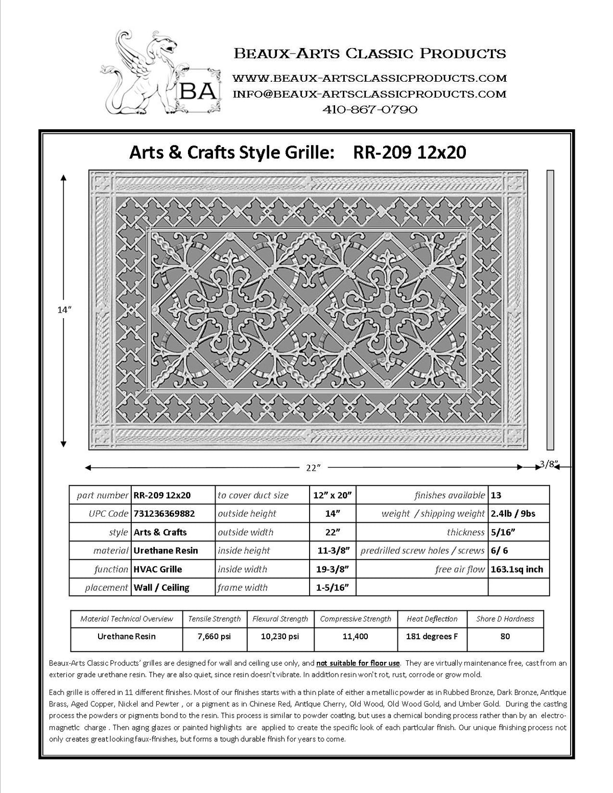 Craftsman Style Grille:  Covers a 12"x20" Duct/Opening | Vent Cover