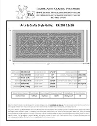 Craftsman Style Grille:  Covers a 12"x30" Duct/Opening | Vent Cover