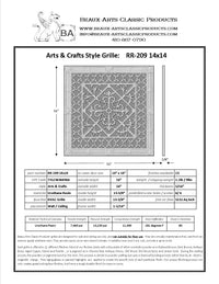 Craftsman Style Grille:  Covers a 14"x14" Duct/Opening | Vent Cover