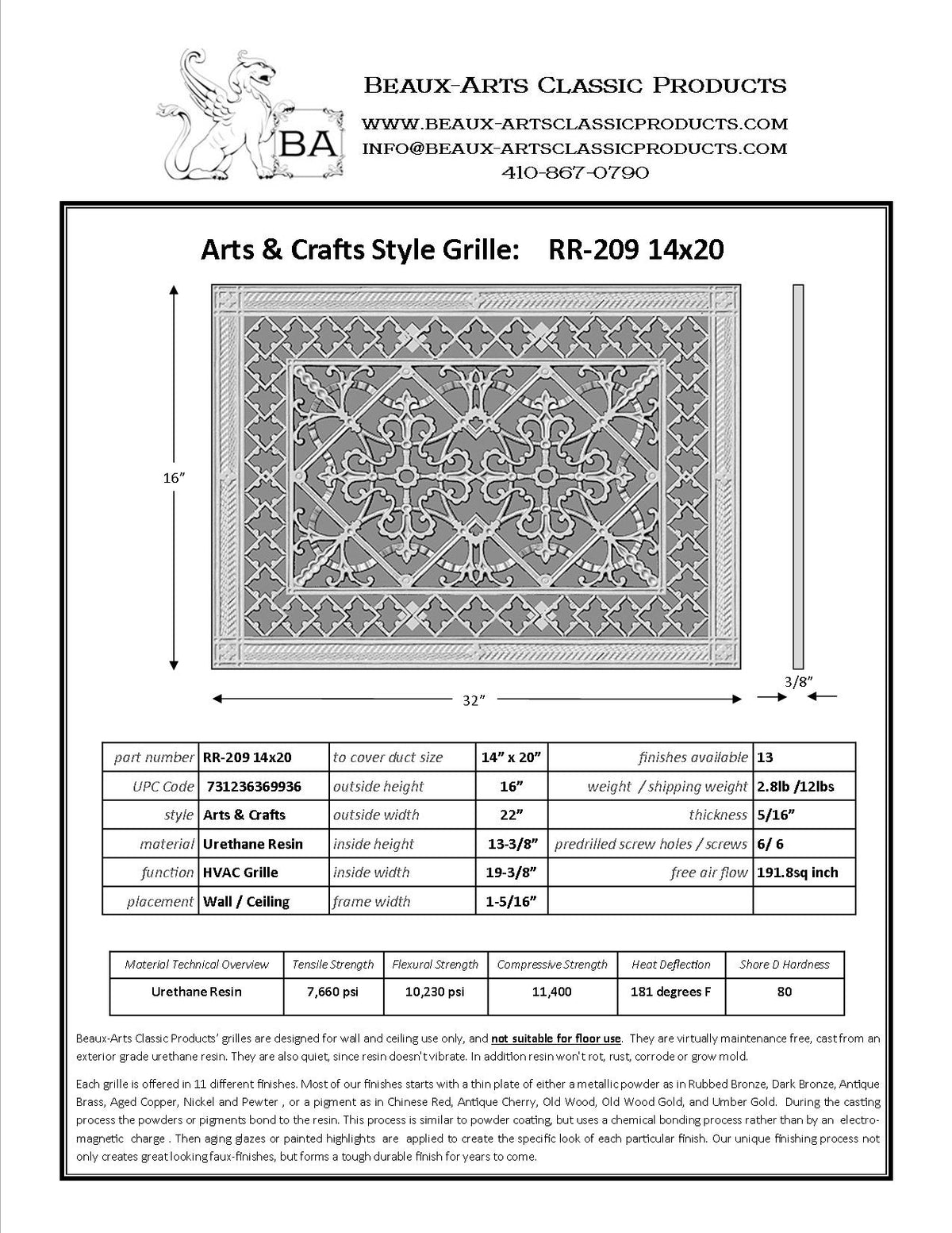 Craftsman Style Grille:  Covers a 14"x20" Duct/Opening | Vent Cover