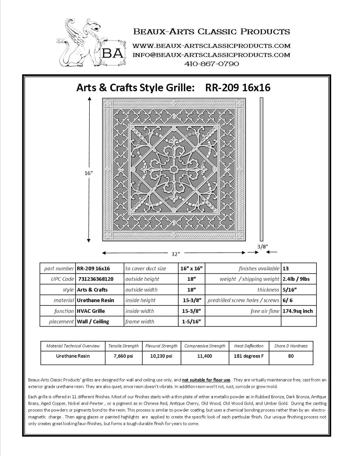 Craftsman Style Grille:  Covers a 16"x16" Duct/Opening | Vent Cover