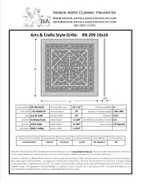 Craftsman Style Grille:  Covers a 16"x16" Duct/Opening | Vent Cover