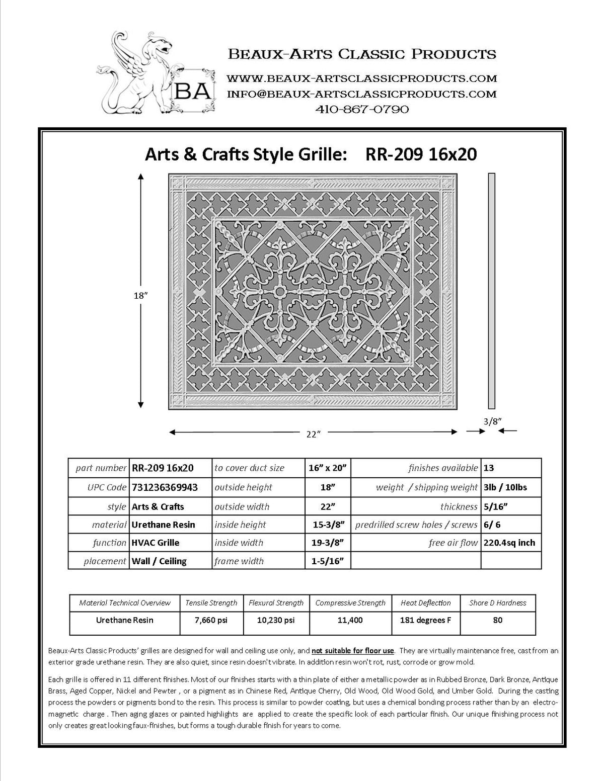 Craftsman Style Grille:  Covers a 16"x20" Duct/Opening | Vent Cover