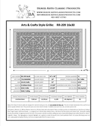 Craftsman Style Grille:  Covers a 16"x30" Duct/Opening | Vent Cover