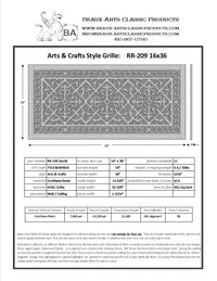 Craftsman Style Grille:  Covers a 16"x36" Duct/Opening | Vent Cover