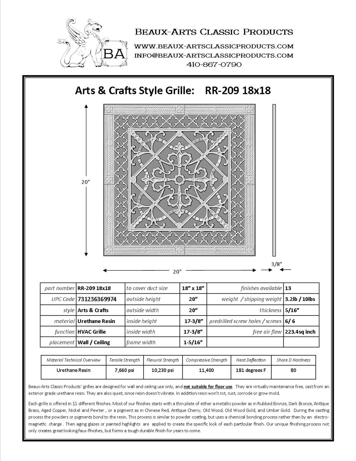 Craftsman Style Grille:  Covers an 18"x18" Duct/Opening | Vent Cover