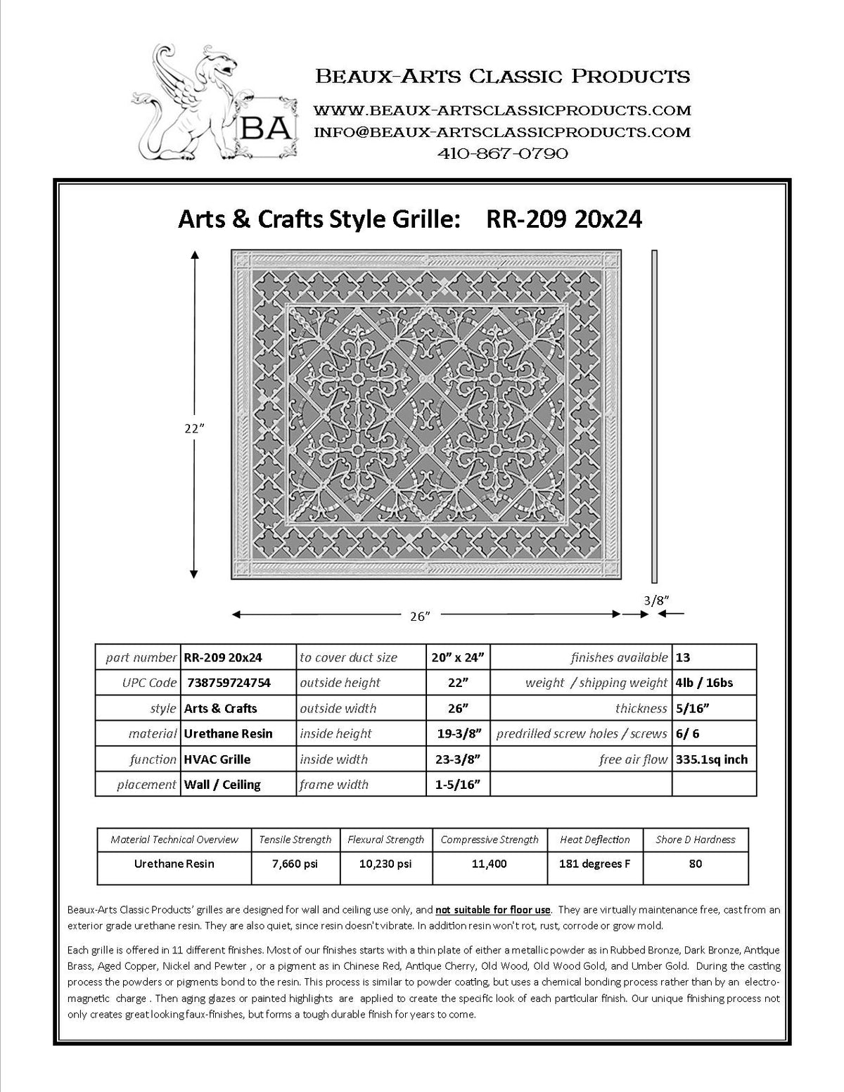 Craftsman Style Grille:  Covers a 20"x24" Duct/Opening | Vent Cover