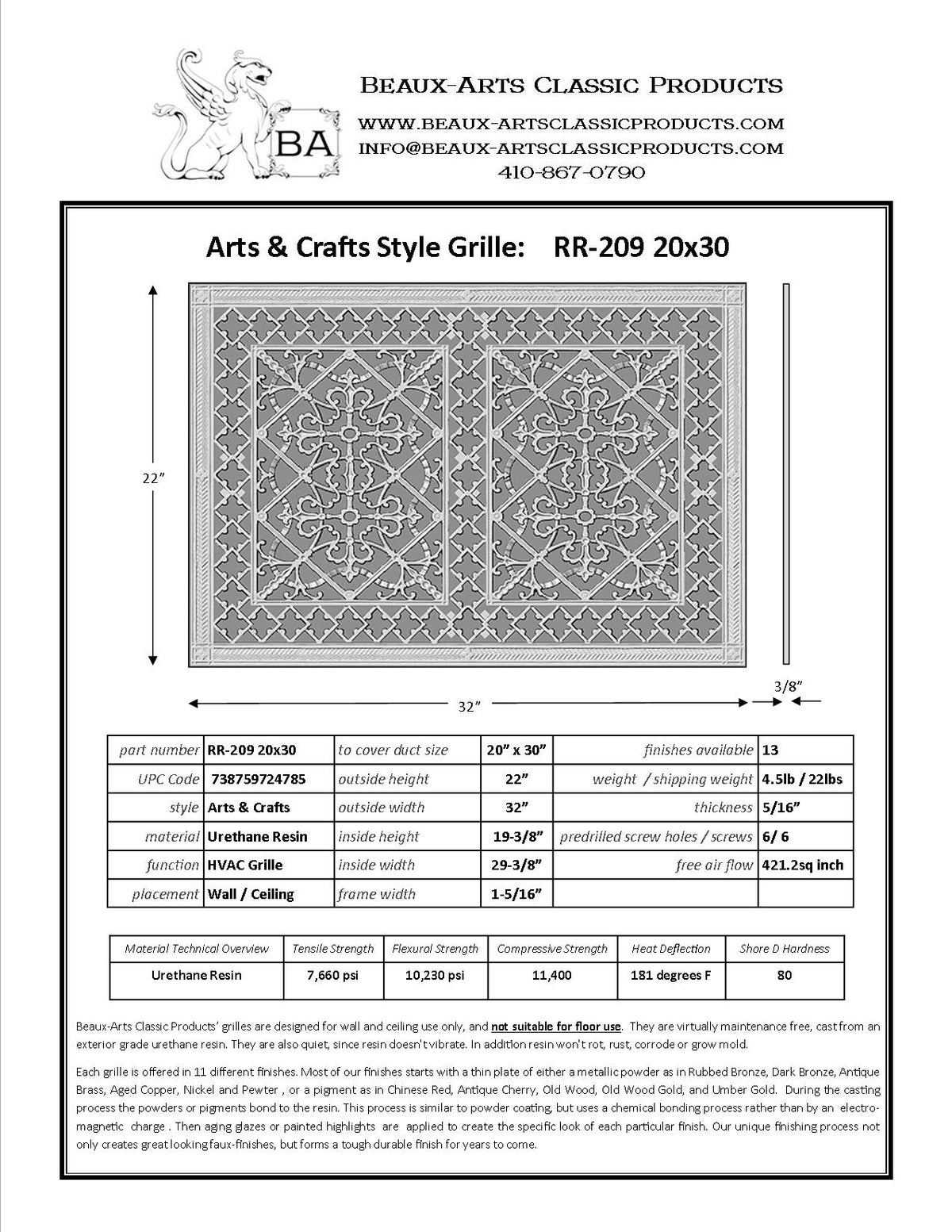 Craftsman Style Grille:  Covers a 20"x30" Duct/Opening | Vent Cover