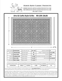 Craftsman Style Grille:  Covers a 24"x36" Duct/Opening | Vent Cover