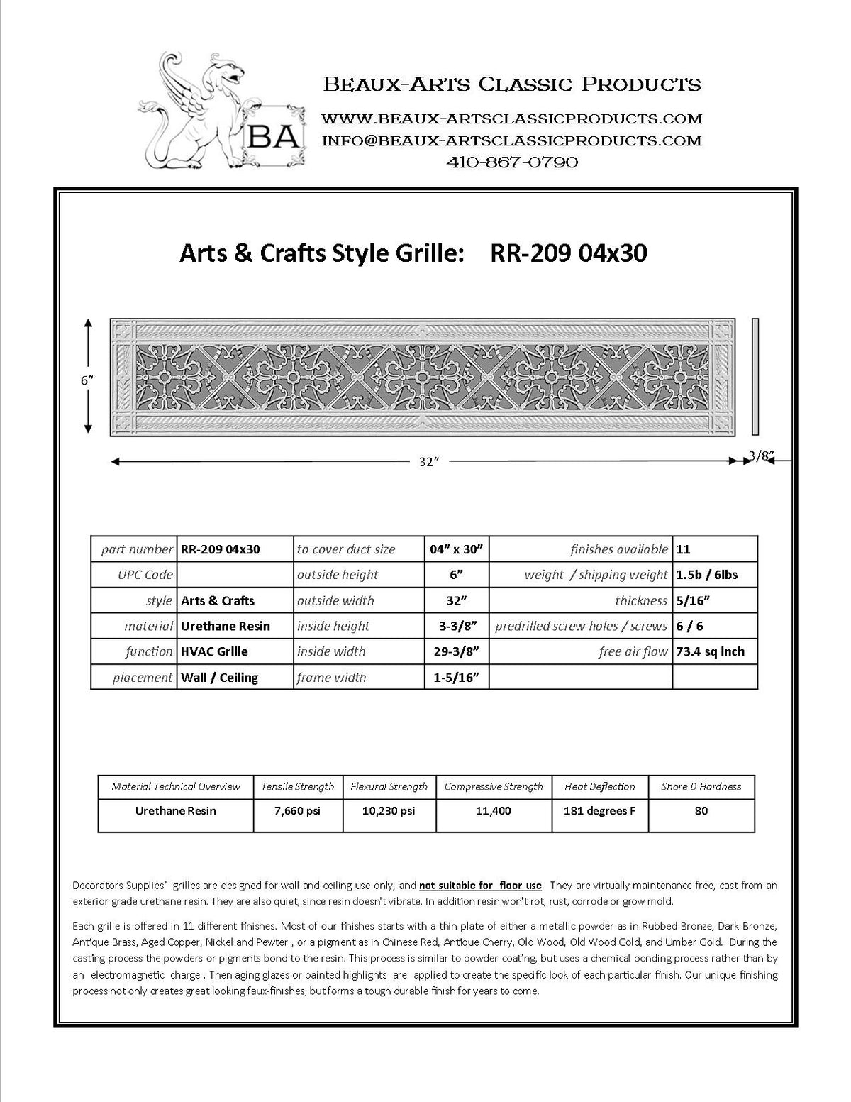 Craftsman Style Grille:  Covers a 4"x30" Duct/Opening | Vent Cover