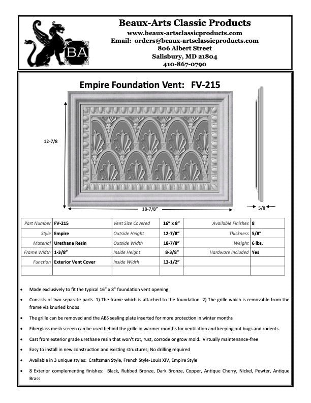 Foundation Vent - Empire Style | Crawlspace Vent