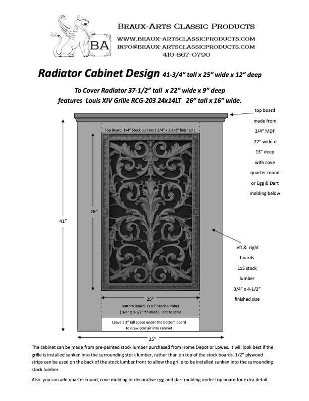 Sample Radiator Cabinet Design - Beaux-Arts 24x14 Grilles